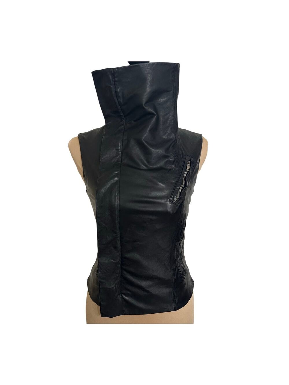 Rick Owens Vintage Buttery Lamb Leather Biker Vest Black US 4 Y2K Funnel neck